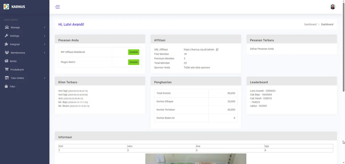 SimpleAff Plus Dashboard Mockup